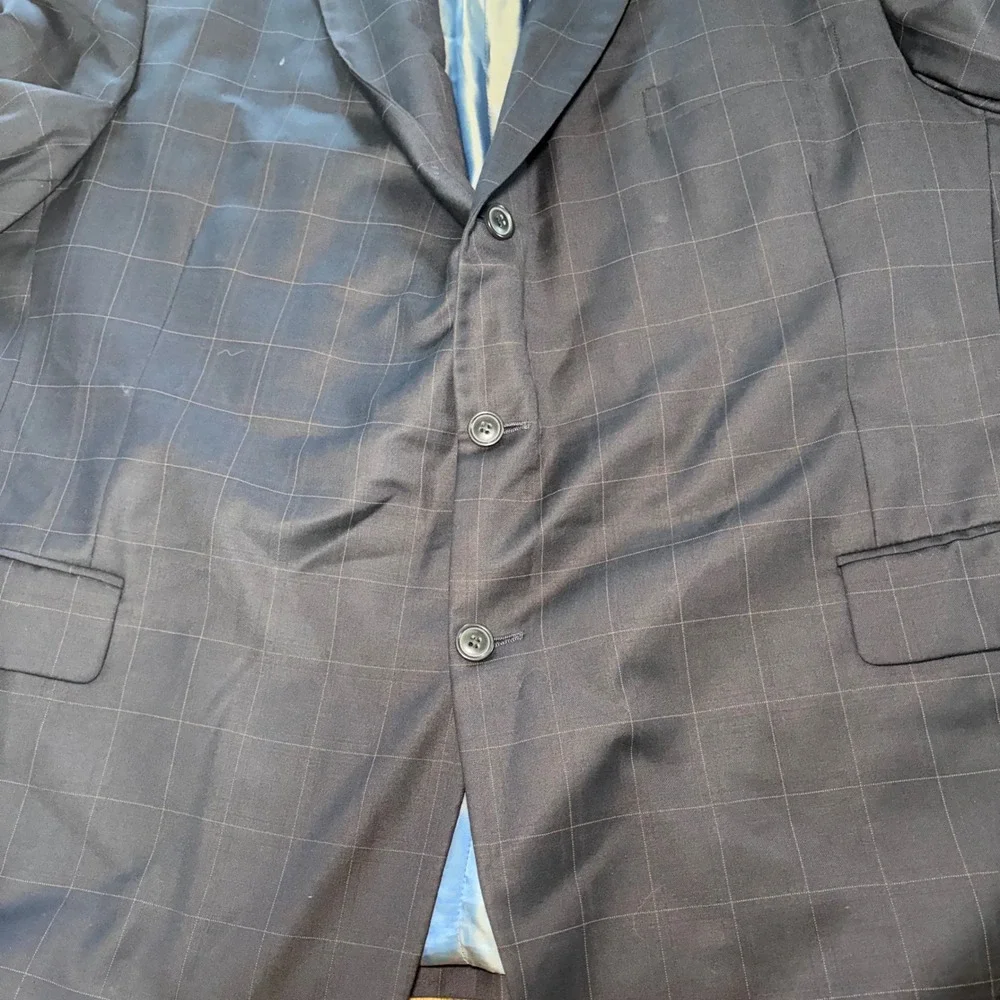 Giorgio Cosani Mens Navy Wool Cashmere Suit Blazer 52R Pants 46x31 Windowpane
